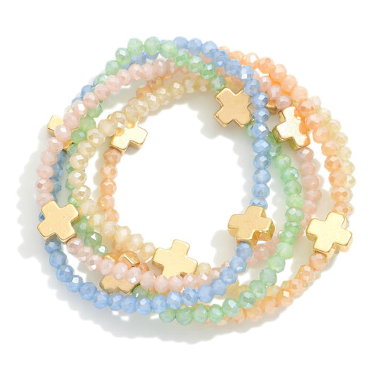 Multicolor cross stack bracelets