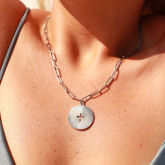 Cross pendant paperclip necklace