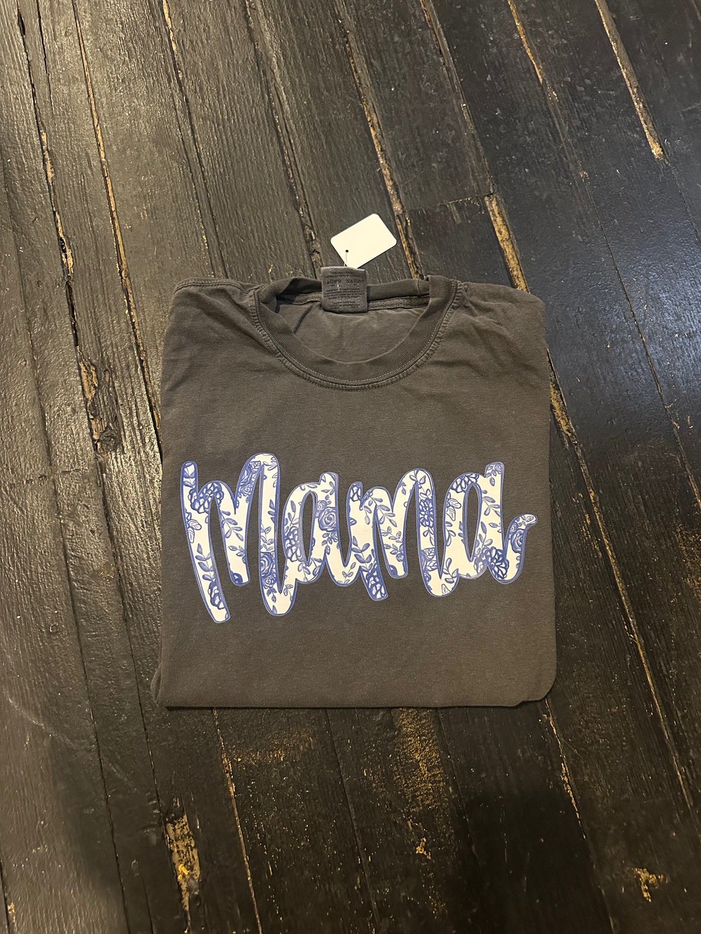 Blue floral mama comfort colors tee