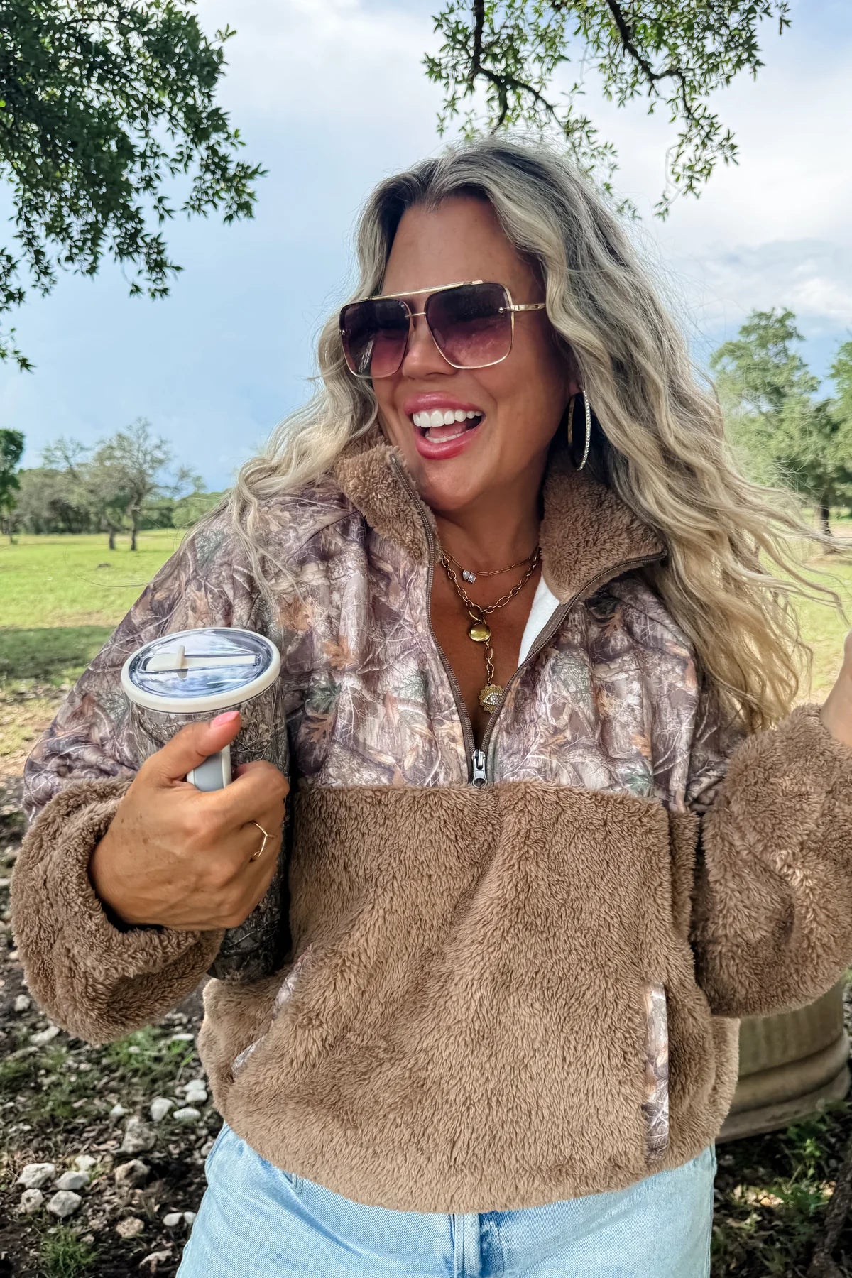 Sherpa paneled camo pullover