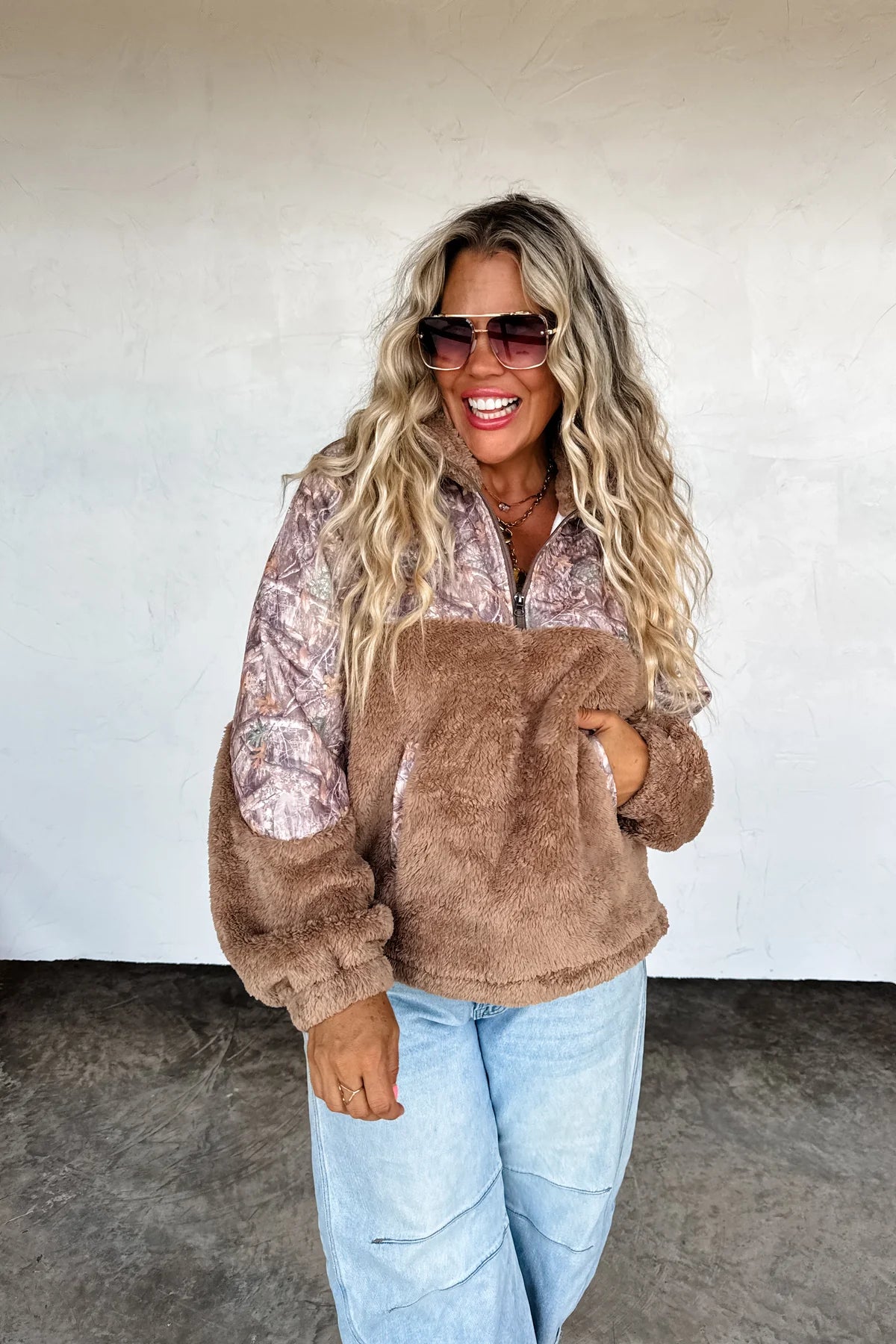 Sherpa paneled camo pullover