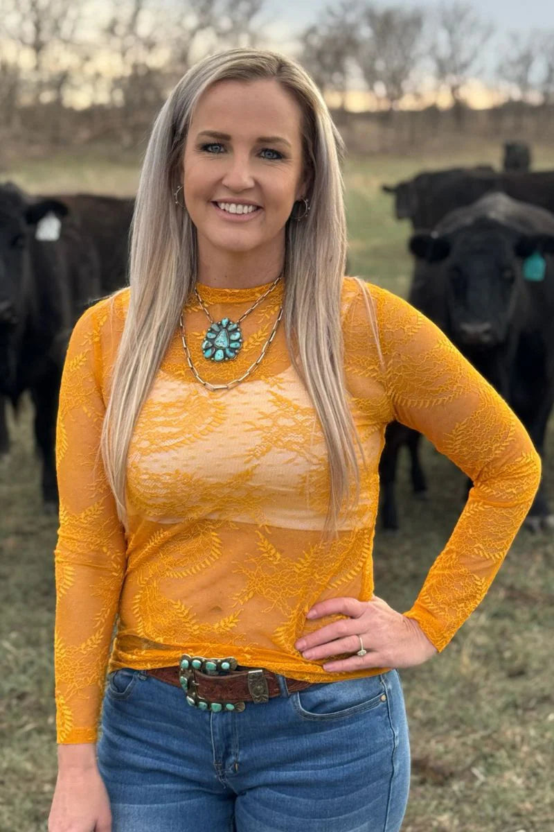 Golden afternoon lace top