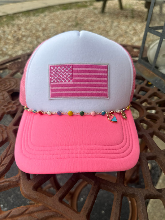 Pink flag trucker hat