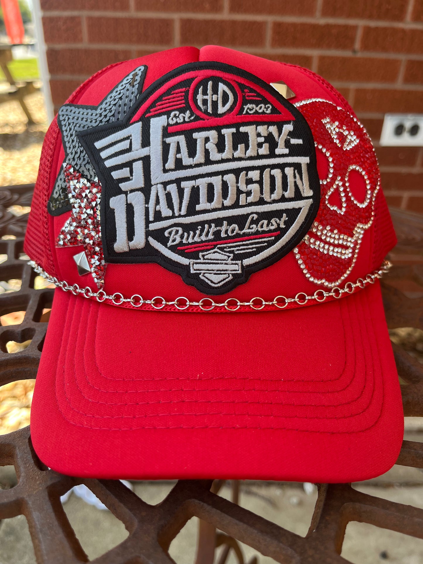 Harley red trucker hat