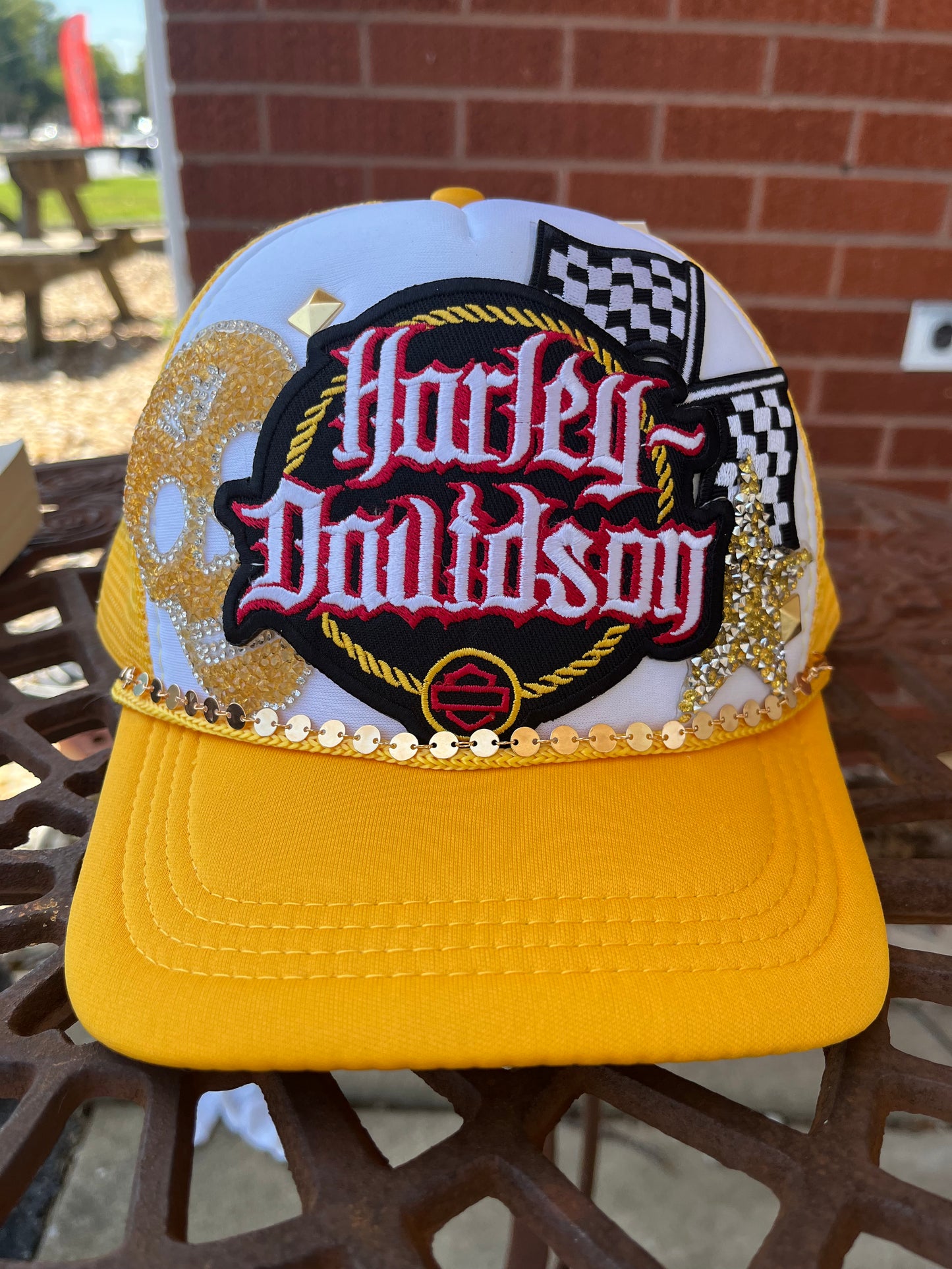 Harley yellow trucker hat